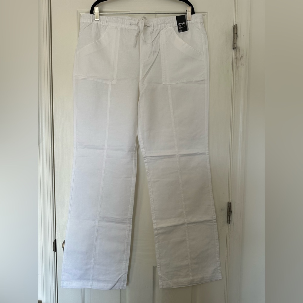 NWT New York & Company White Wide Leg Linen Pants XL Tall Long